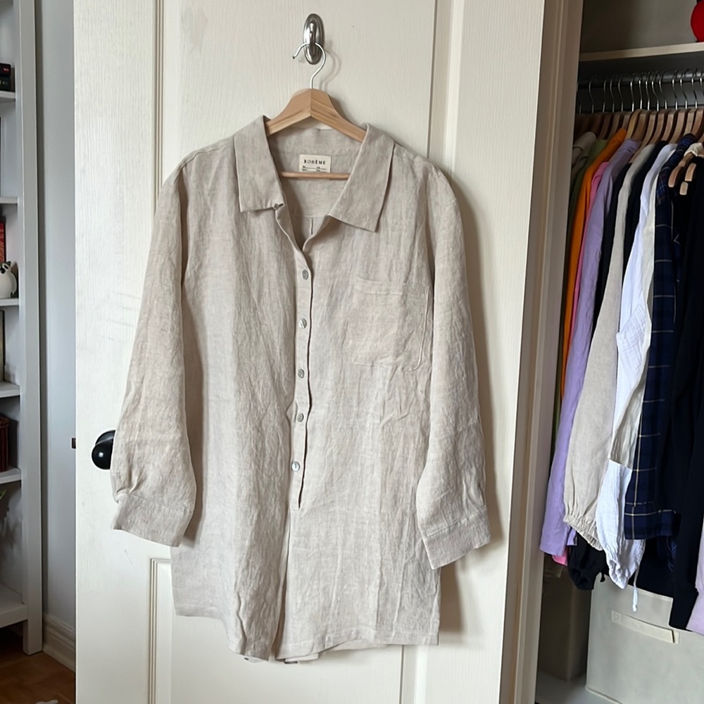 Boheme Cream Linen Shirt Dress